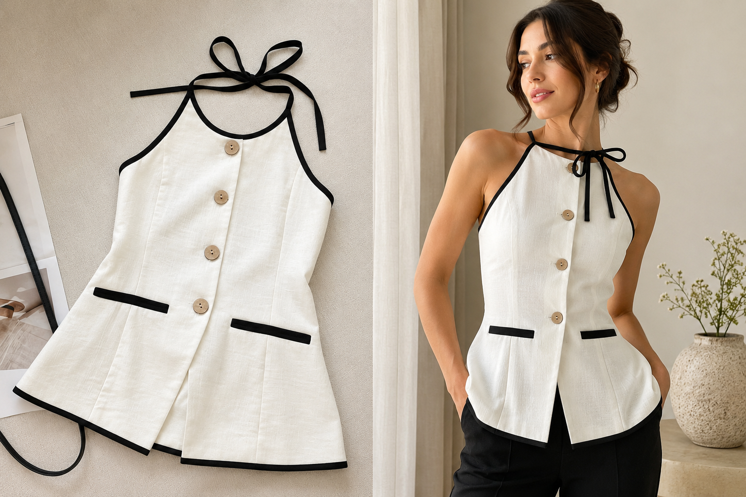 Dany luxe✨ Blusa Halter Elegante Bicolor ✨🤍🖤