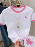 💖 Camiseta Casual Rosa & Blanca – Estilo Deportivo Chic 💖 Dany luxe ✨
