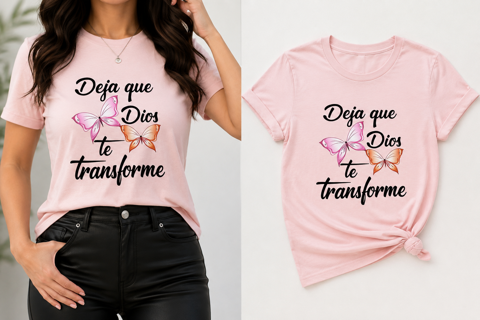 Dany luxe✨ Camiseta Cristiana “Deja que Dios te Transforme” 🦋💖