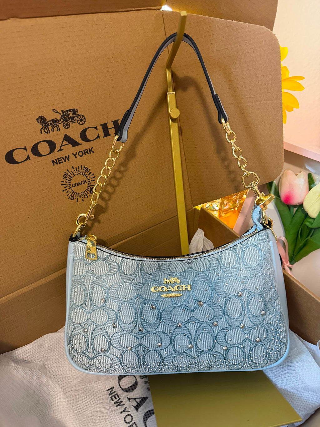 Mini Shoulder Bag – Light Blue Signature Jacquard