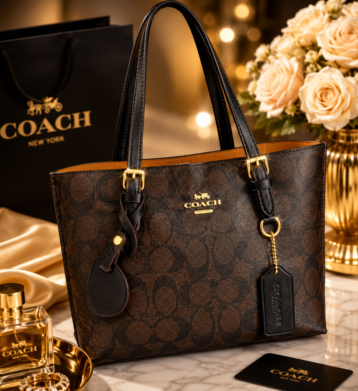 👜 Coach Signature Tote – Café/Negro 🤎