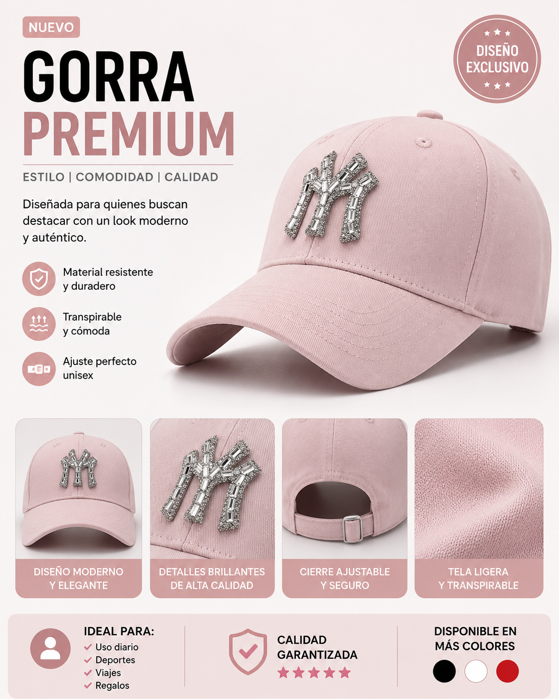 Gorra Premium Rosa con Aplicación Brillante – Elegancia y Estilo en Cada Detalle