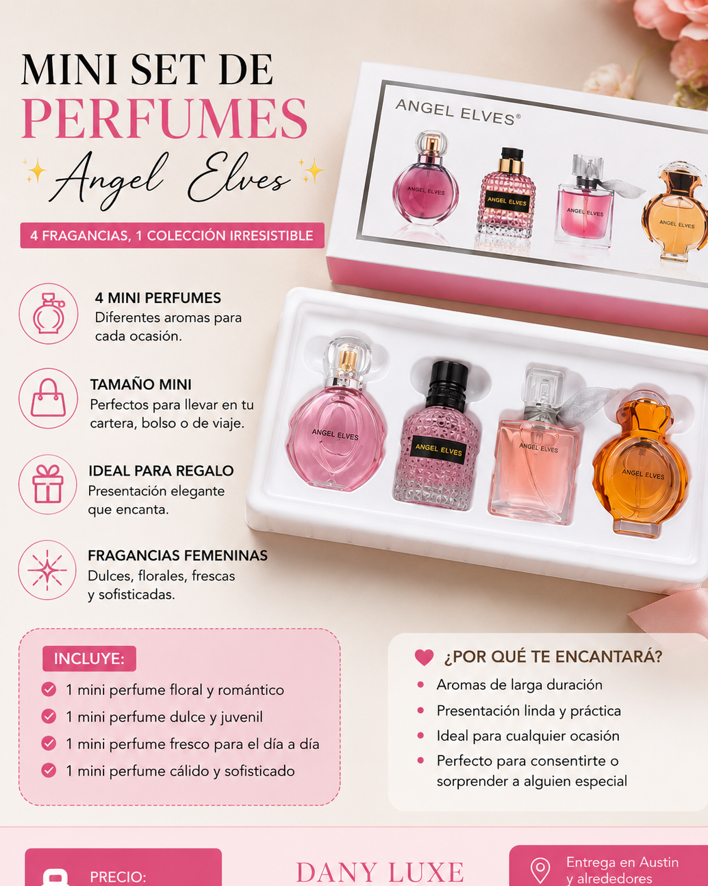 Mini Set de Perfumes Angel Elves – 4 Fragancias en Tamaño Mini