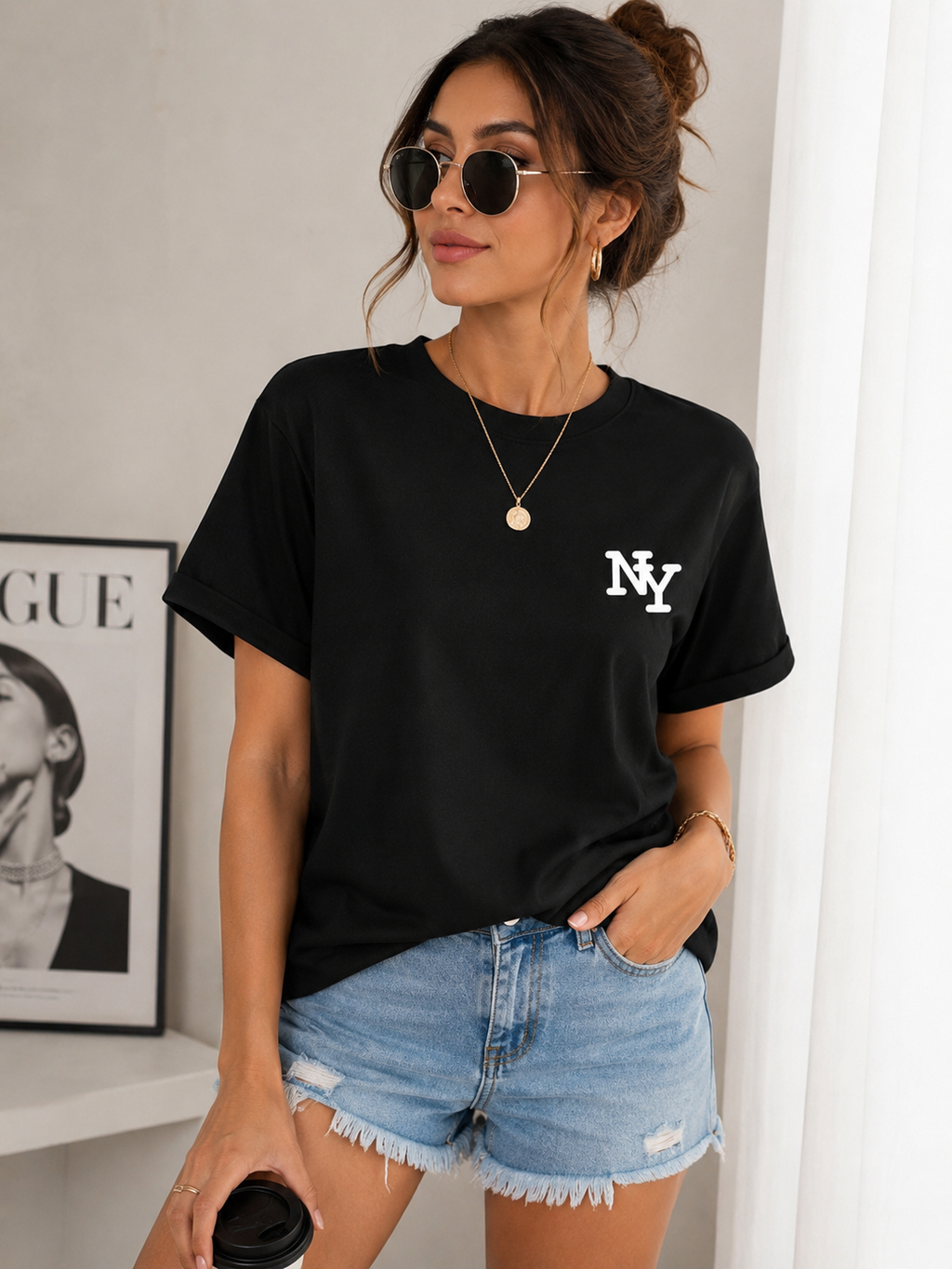 ✨ Camiseta NY Dany luxe✨Negra – Básica, Moderna y Versátil ✨