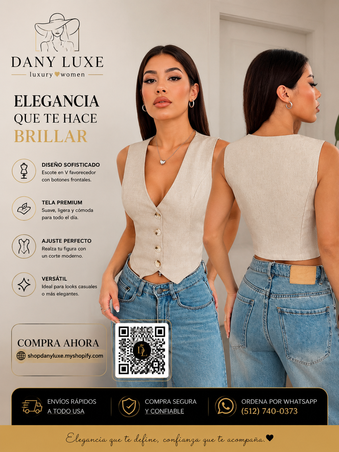 🤎 Chaleco Elegance Caqui – DANY LUXE 🤎