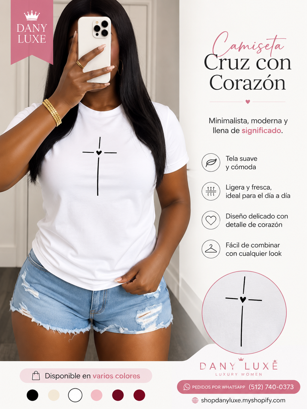 🤍✨ Camiseta Cruz con Corazón – DANY LUXE ✨🤍